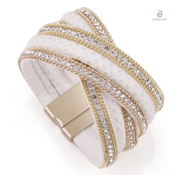 Bracelet Femme Cuir Blanc Peau de Serpent
