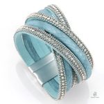 Bracelet en cuir bleu effet peau de serpent pour femme