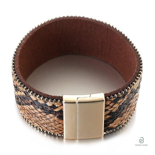 Bracelet serpent chic à effet peau, couleur marron