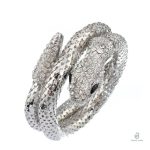 Bracelet serpent argent souple orné de diamants