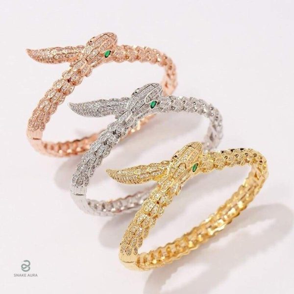 Bracelet serpent avec yeux verts, design unique
