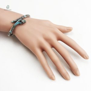 Accessoire bohème femme, bracelet serpent en métal argenté