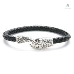 Bracelet serpent en argenté avec cuir noir