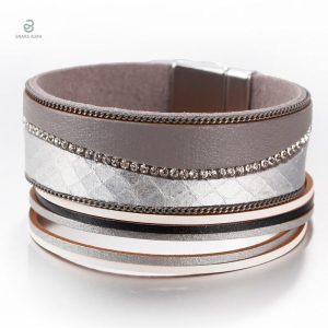 Bracelet serpent cuir argenté fantaisie