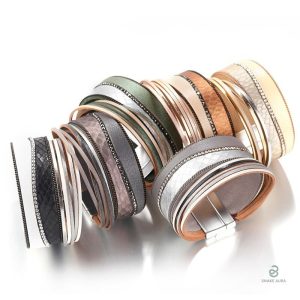 Bracelet serpent en cuir argenté, accessoires mode tendance