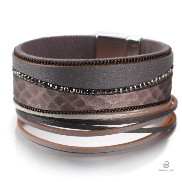 Bracelet serpent en cuir fantaisie gris