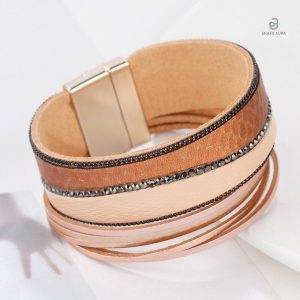 Bracelet en cuir marron style serpent, accessoire tendance