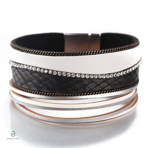 Bracelet Serpent en cuir fantaisie noir et blanc