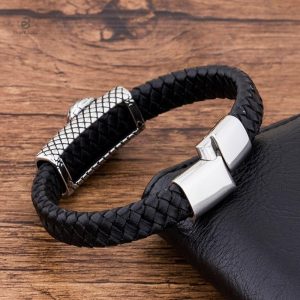 Bracelet en cuir tressé style serpent pour homme