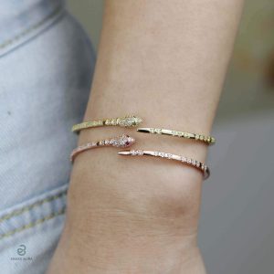 Bijou Femme, Bracelet Serpent en Or avec Diamants scintillants