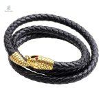Bracelet enroulé serpent en cuir noir et or