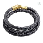 Bracelet serpent élégant en cuir noir et or