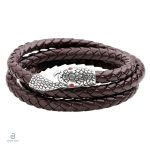 Bracelet serpent enroulé en cuir marron