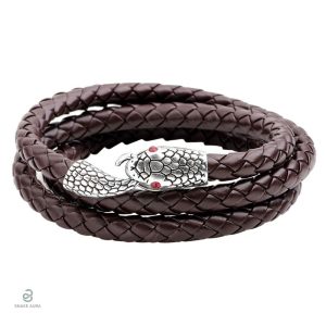 Bracelet serpent enroulé en cuir marron
