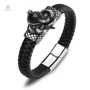 Bracelet serpent homme en cuir tressé