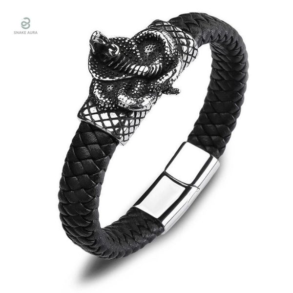 Bracelet serpent homme en cuir tressé