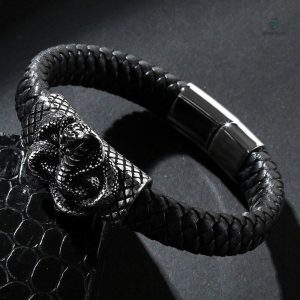 Bracelet en cuir tressé avec motif serpent