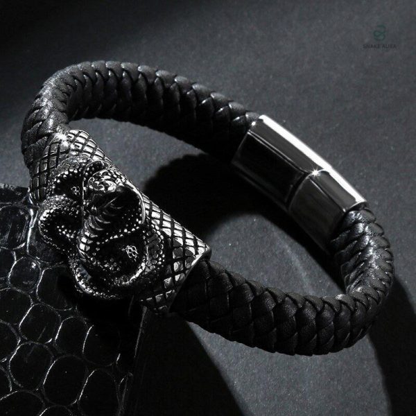 Bracelet en cuir tressé avec motif serpent