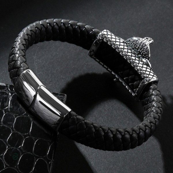 Bijou serpent homme en cuir noir