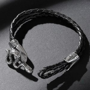Bracelet homme cuir serpent, design audacieux