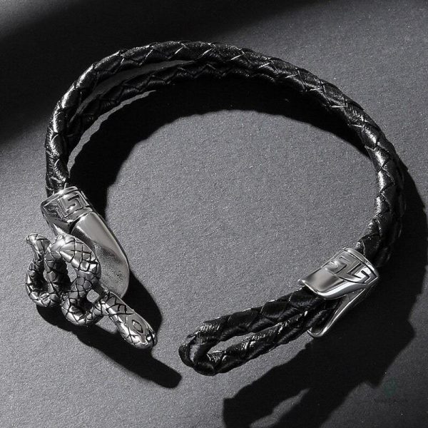 Bracelet homme cuir serpent, design audacieux