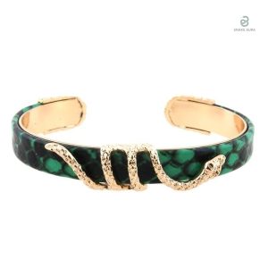 Bracelet serpent doré avec accents verts et cuivre