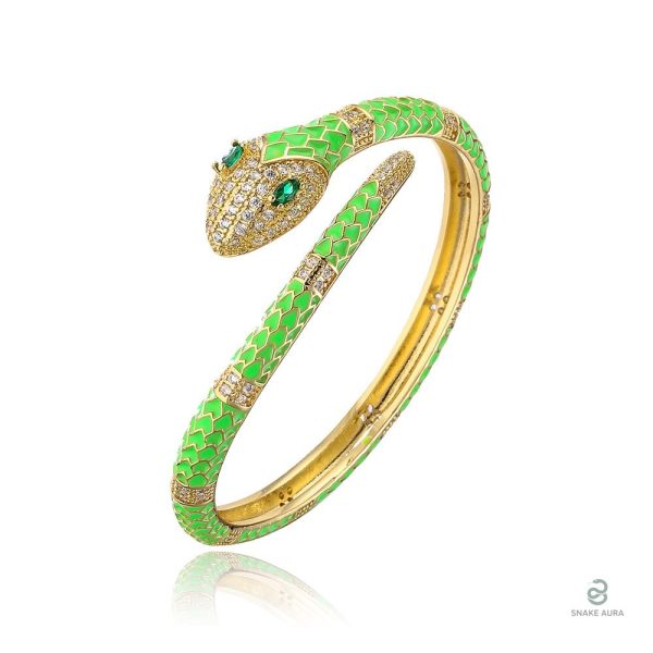Bracelet serpent en zirconium vert, design élégant et contemporain