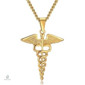 Accessoire en or, élégant serpent Caducée d'Hermès