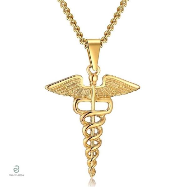 Accessoire en or, élégant serpent Caducée d'Hermès