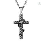 Collier serpent acier avec croix pour homme