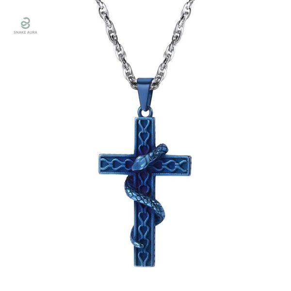 Collier orné de serpent et croix, élégant et moderne