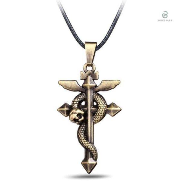 Collier serpent alchimique avec croix décorative