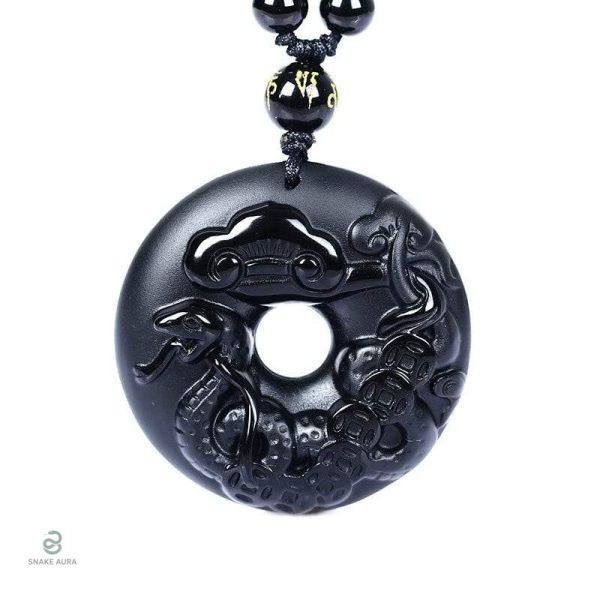 Collier serpent en obsidienne noire élégant et moderne