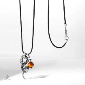 Collier serpent stylisé, perles en Œil-de-Tigre naturel