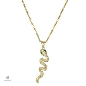 Collier serpent en or avec diamant vert élégant