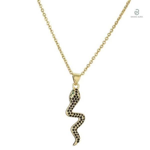 Collier serpent doré en zirconium noir