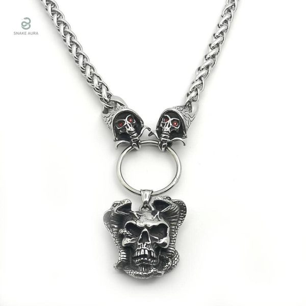 Collier serpent en acier avec motif tête de mort