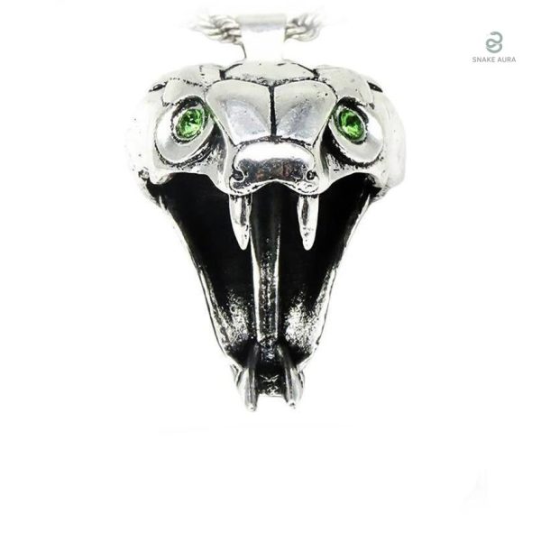 Collier Serpent Argenté Tête de Serpent Géant