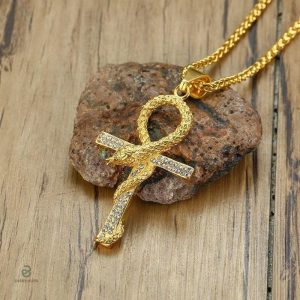 Bijou serpent stylé avec croix égyptienne Ankh