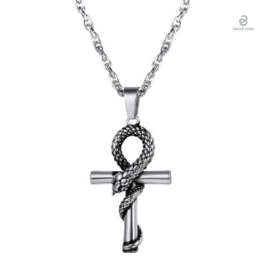 Collier serpent argent avec croix élégante et moderne