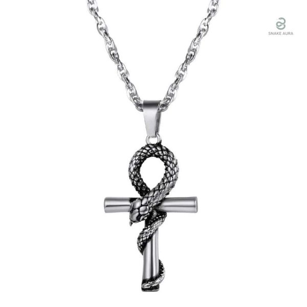 Collier serpent argent avec croix élégante et moderne