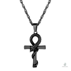 Collier serpent noir avec croix élégante