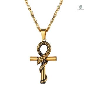 Collier serpent or avec croix élégante
