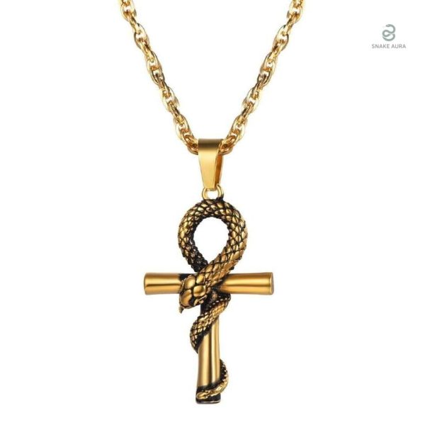 Collier serpent or avec croix élégante