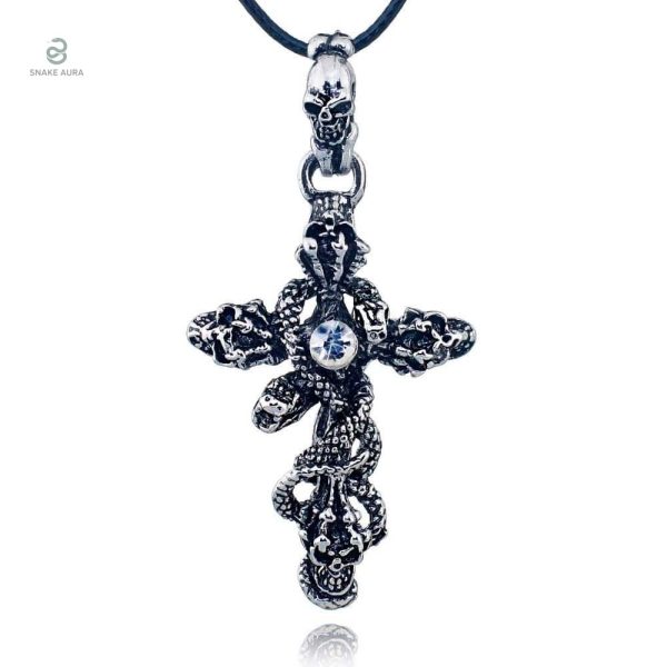 Collier serpent avec croix et tête de mort