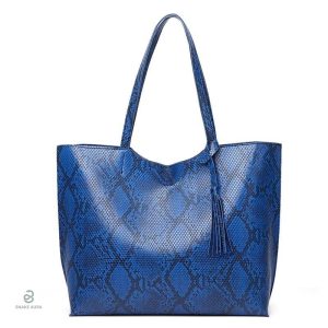 Sac cabas bleu avec motif serpent