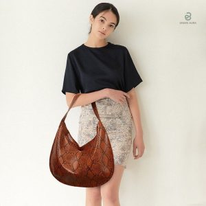 Sac fourre-tout au design serpent, couleur marron