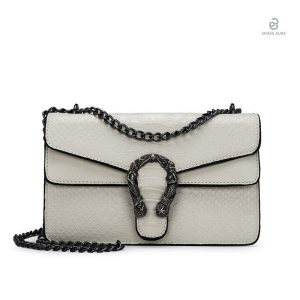 Sac serpent blanc élégant en cuir synthétique pour un look tendance