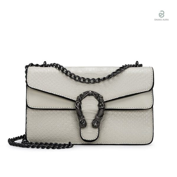 Sac serpent blanc élégant en cuir synthétique pour un look tendance
