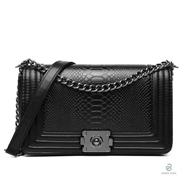 Sac serpent noir pour femme, élégant et chic.